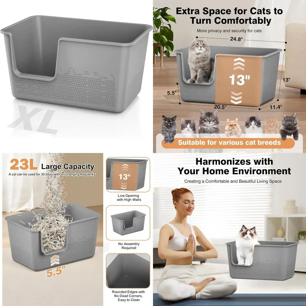 

Очень большой лоток для кошек с высокими бортиками, 24.8Д x 11.4Ш x 13В, XL Jumbo для крупных кошек, сборка без инструментов, серый
