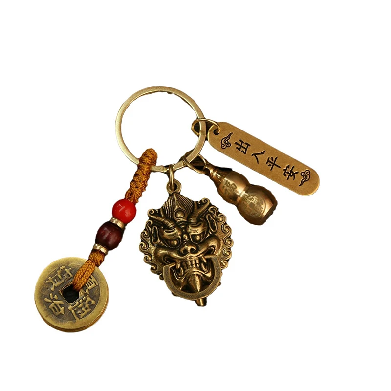 Brass Pixiu Door Hanging Car Keychain Pendant for Men Car Key Hanging Pendant Stylish Alloy Copper Coin Key Rings Decorations