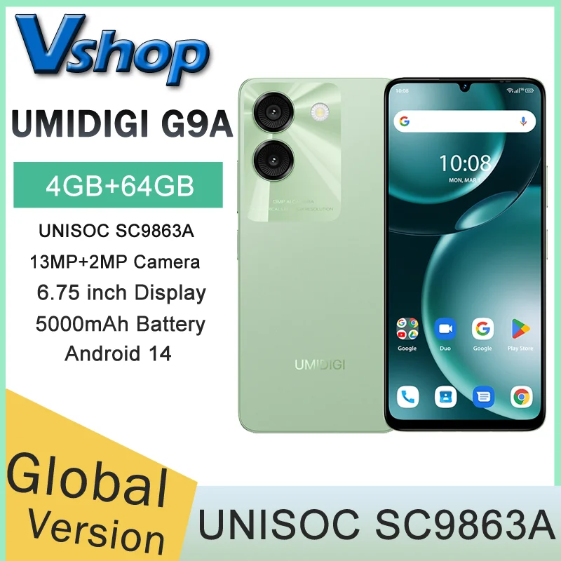 UMIDIGI G9A martphone  4GB+64GB 6.75 ” Face ID Identification 5000mAh 13MP Camera Android 14 Go UNISOC SC9863A 4G  CellPhone