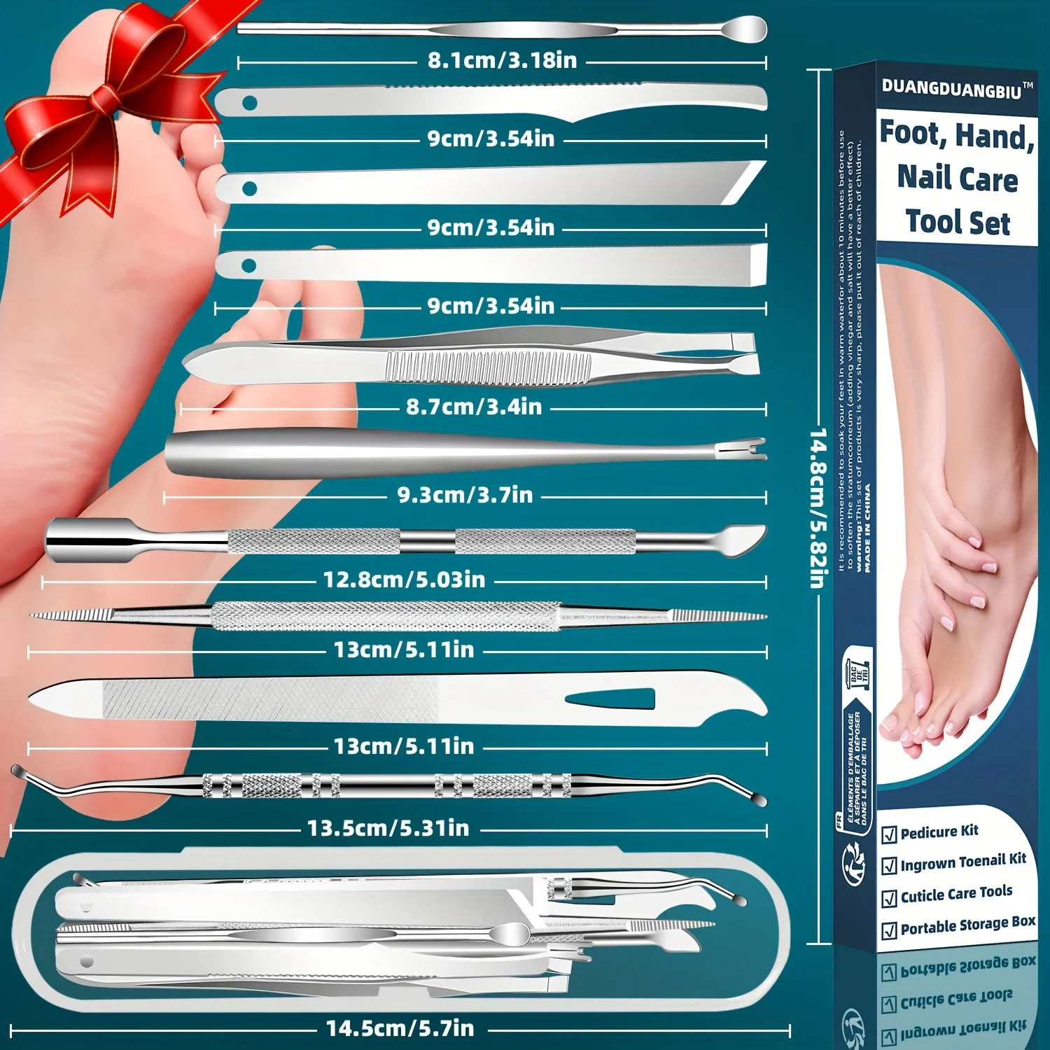 10pcs Stainless Steel Ingrown Toenail & Cuticle Removal Kit - Odorless Pedicure and Manicure Set