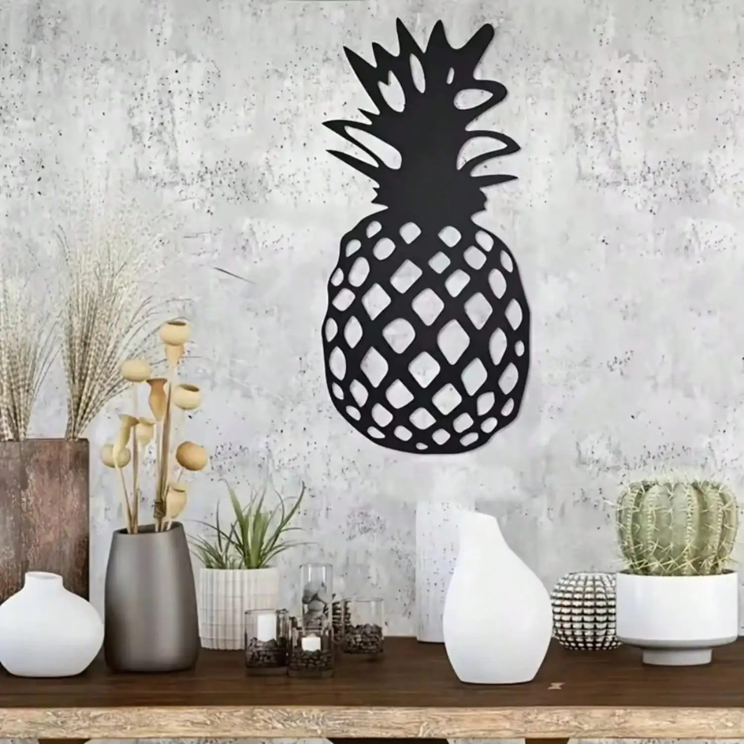 Black Pineapple Silhouette Iron Wall Hanging Modern Tropical Home Decor Perfect Gift Choice for Kitchen Bedroom Wall Decoration