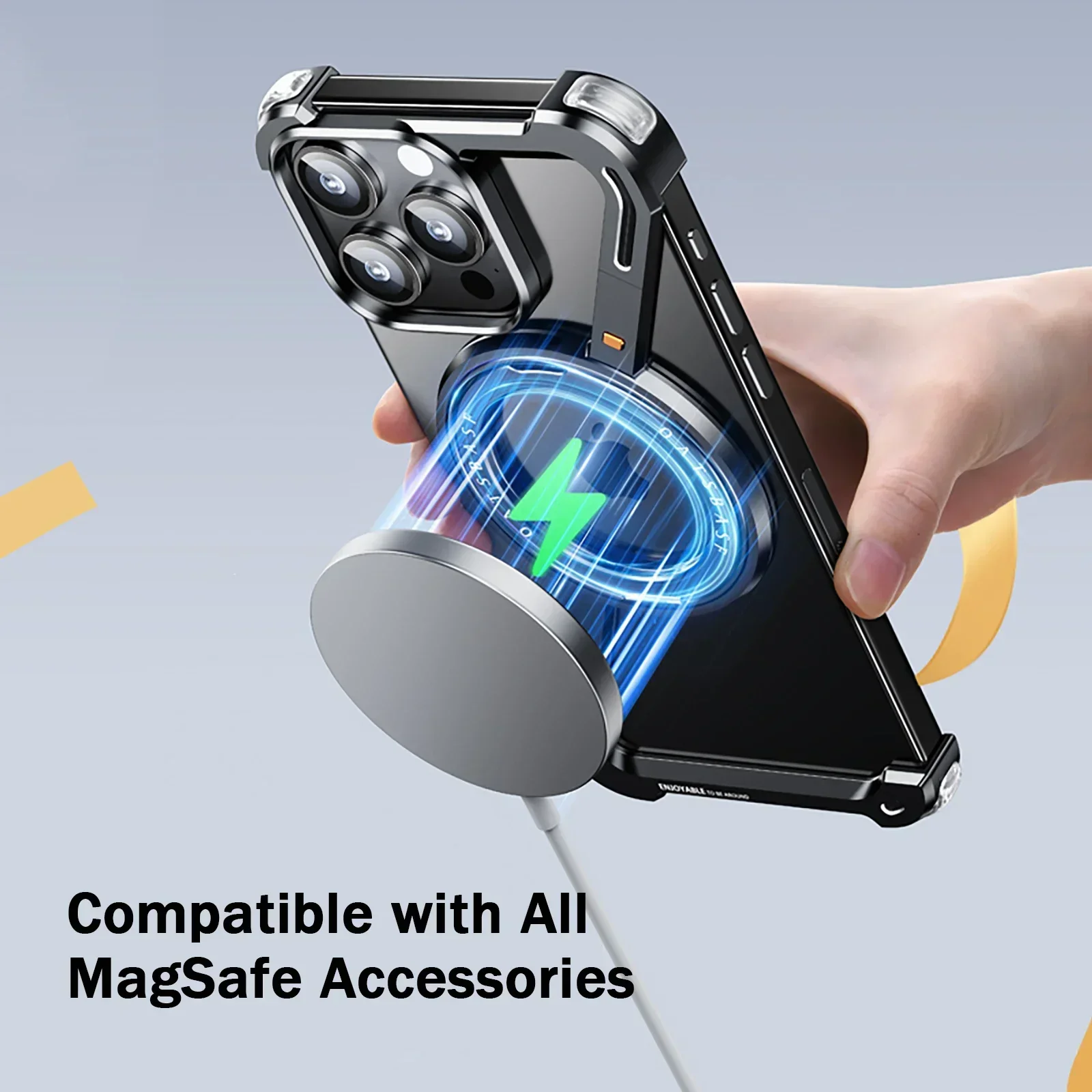 Eary Z Shape for iPhone 16/15/14 Pro Max Frameless Phone Case Compatible for MagSafe Standard Protection Magnetic 13 Pro Cover