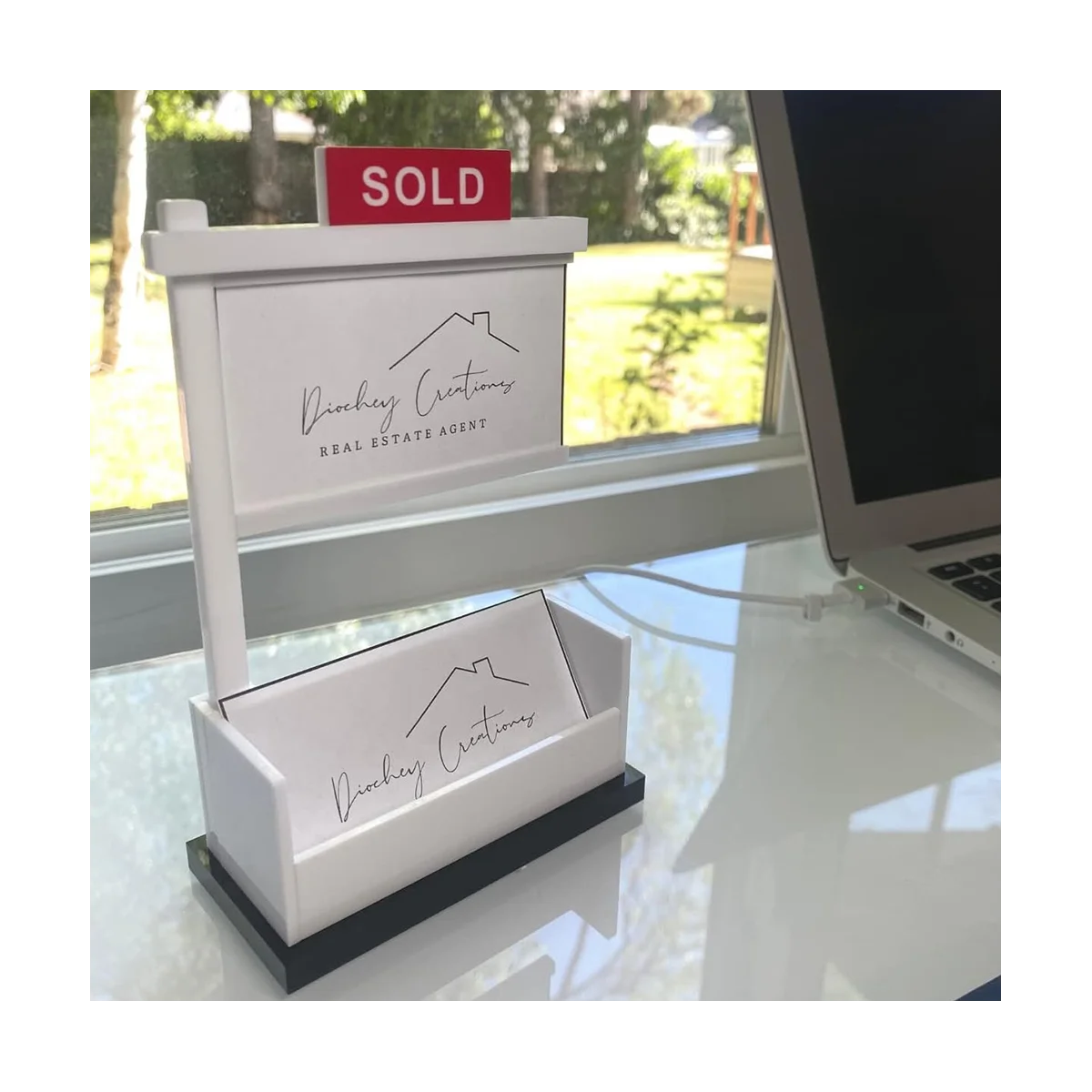 Sold Sign Real Estate Business Card Holder for Realtor Display Your Own Personalized Business Cards Real Estate