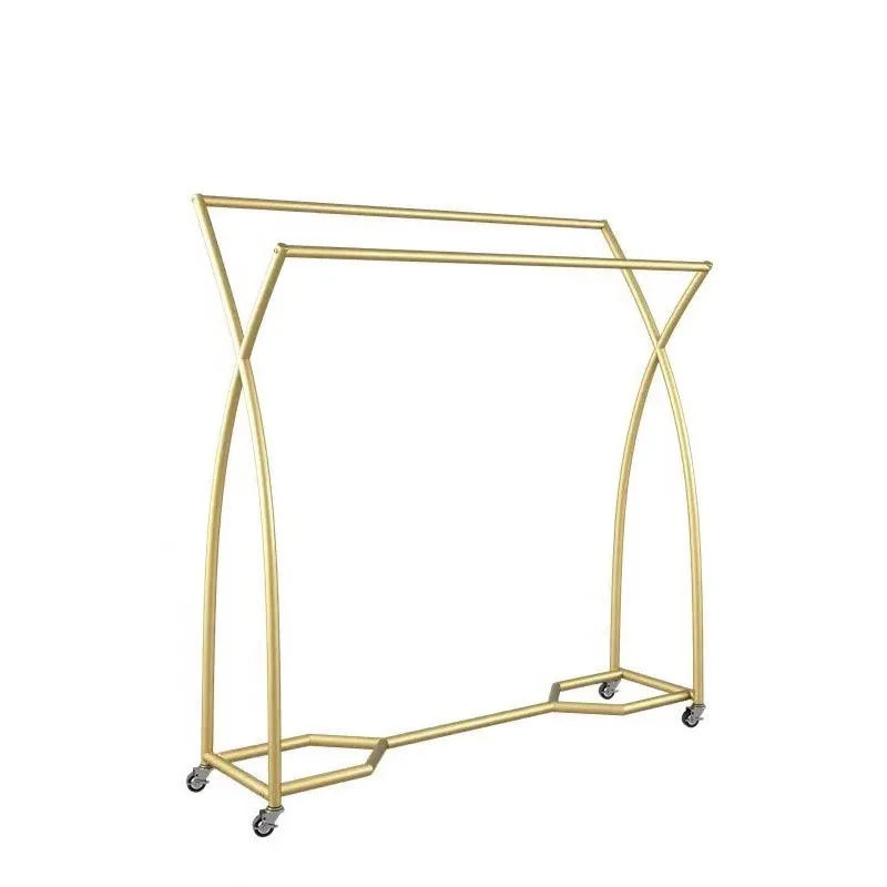 

Clothing store display rack, island rack, double-row parallel bars floor-to-ceiling Internet celebrity hanger, middle shelf
