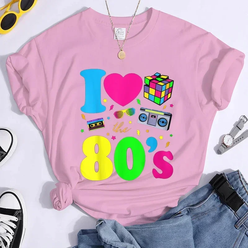 New Fashion I Love The 80s T-Shirt Womens Vintage 1980s T-Shirt Funny Classic T-Shirt Tops Women\'s Tees Streetwear