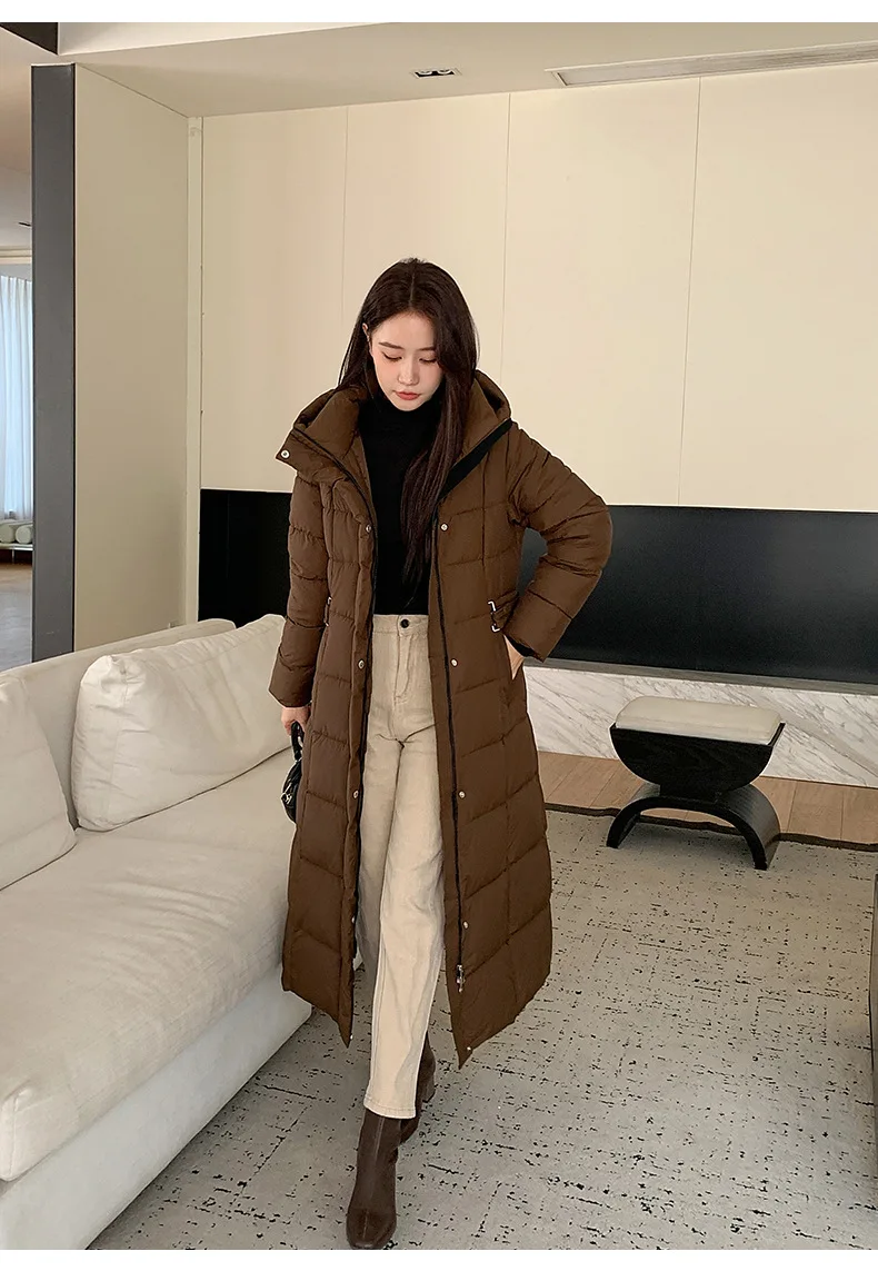 Winter Ladies Long Warm Down Jacket Big Size Puffer Outwears Thicken Hooded Down Coat Women Light Thin White Duck Jacket Parkas