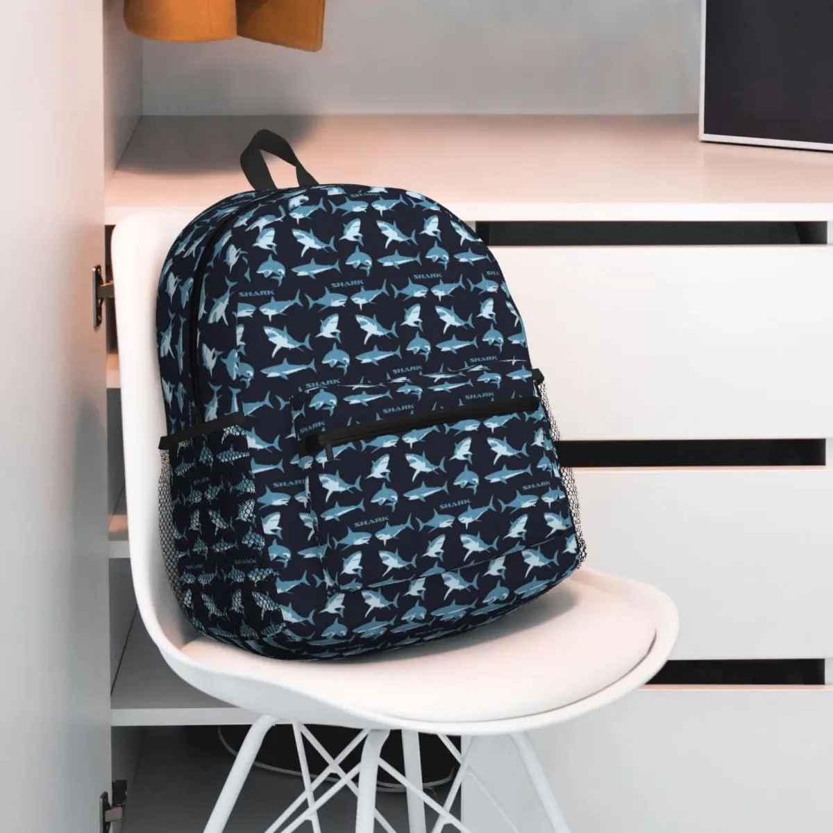 

Blue Cartoon Shark Student Backpack School Bag Hiking Travel Daypack for Men Women Fashion Bookbag Shoulder Bags