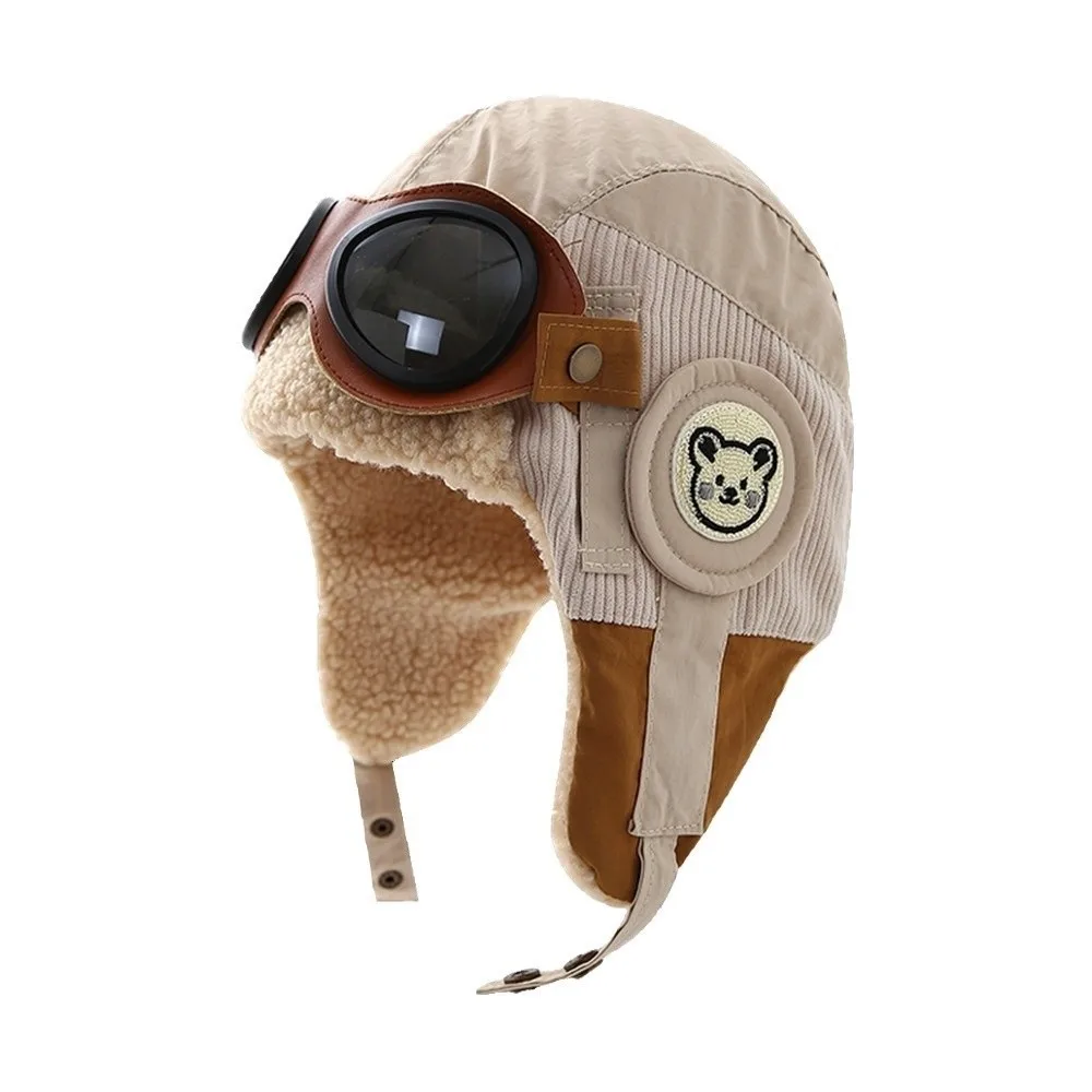 

New Cute Cartoon Pilot Hat Windproof with Glasses Ear Protection Cap Cold Proof Thickned Warm Hat Winter