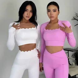 FUBEIKE Long Sleeve Square Collar Tight High Elastic Yoga Sports Women's Tracksuit Quick-Drying Fitness Yoga Suit For Woman