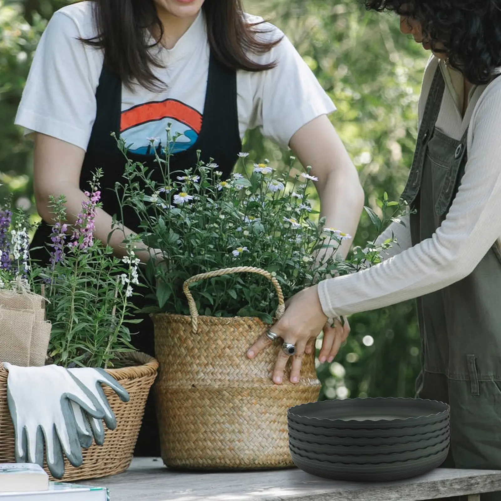 

Набор из 6 утолщенных пластиковых поддонов для цветочных горшков, бонсай, суккулентов, для использования в помещении и на улице, для балкона и сада, с дренажем