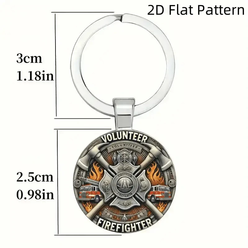 Elegant Vintage Volunteer Firefighter Zinc Alloy Keychain, Convex Glass Design, Perfect Gift for Anniversaries Halloween