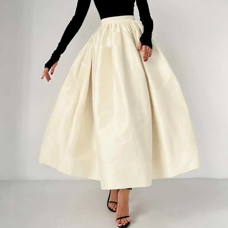 

Tinaa Пышные юбки на день рождения для женщин 2025 А-силуэта Французские плиссированные однотонные женские элегантные вечерние юбки трапециевидной формы с высокой талией