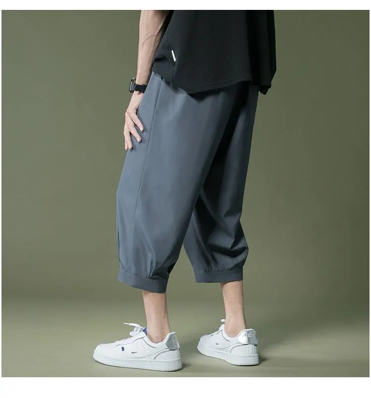 夏のメンズ薄型スタイル 7 点ワイドレッグクローズドランタン日本製アイスシルククロップドパンツ