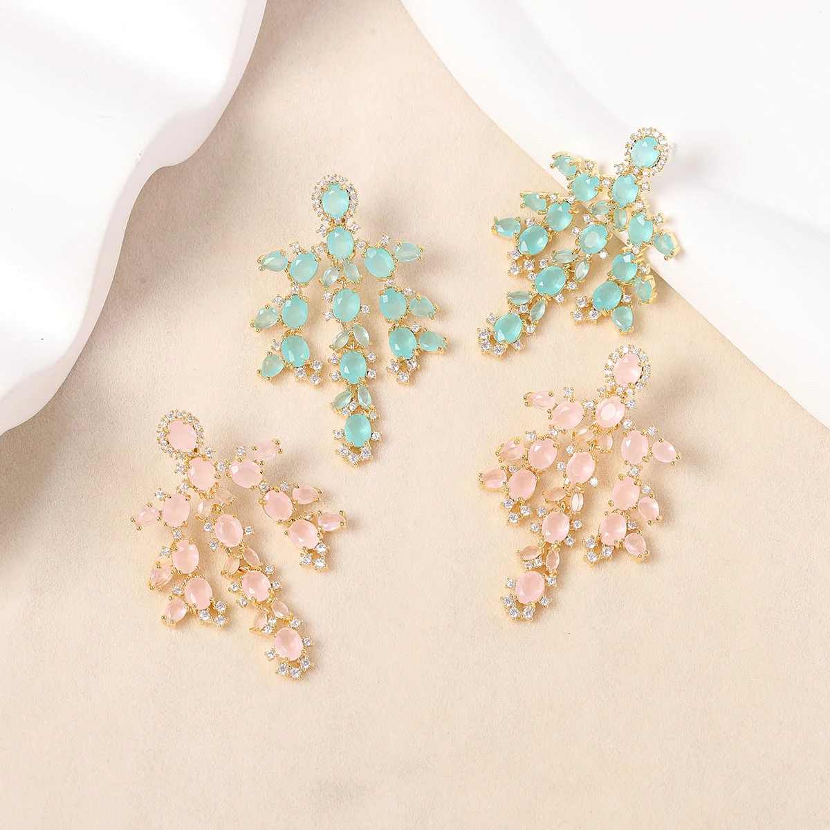 

925 Silver Needle Dainty Opal Gemstone Cluster Drop Earrings, Shining Statement Jewelry for Daily Wear, Perfect Gift for Women