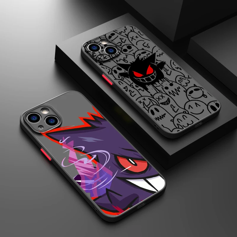 Pokemon Cool Gengar Phone Case For iPhone 15 14 13 12 11 Pro Max mini XS Max XR X 8 Plus SE Frosted Translucent Cover