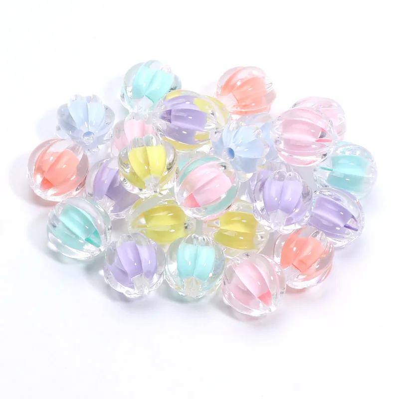 12x13mm 30pcs Transparent Colorful Pumpkin Balls Spacer Acrylic Bead In Beads For Jewelry Making DIY Handmade Gifts Accessories