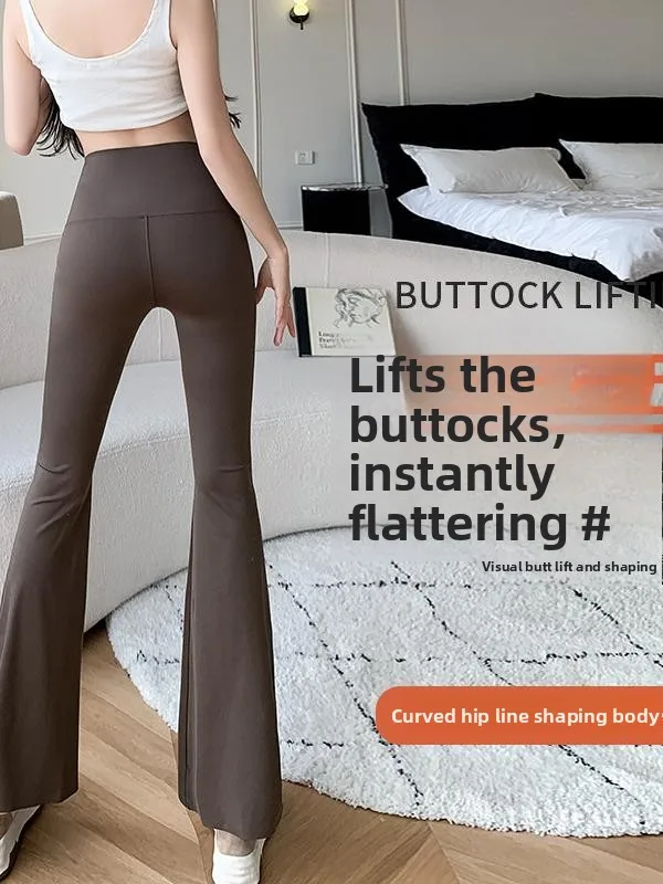 ارتفاع الخصر جرس بوت السراويل النسائية رقيقة اليوغا اللياقة البدنية السراويل ملابس خارجية الربيع الصيف التخسيس تسع نقاط السراويل