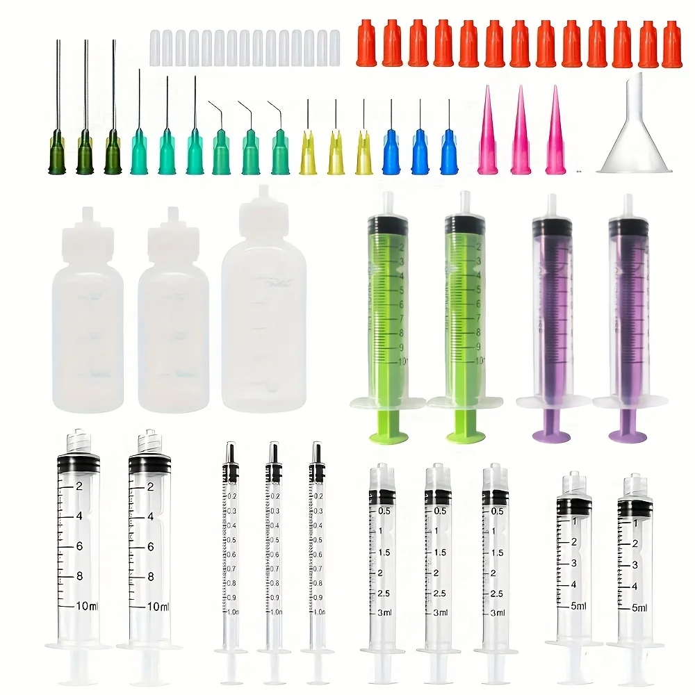 64-piece precision glue applicator set with syringe needle, blunt tip and cap - perfect for oil, ink and crafts