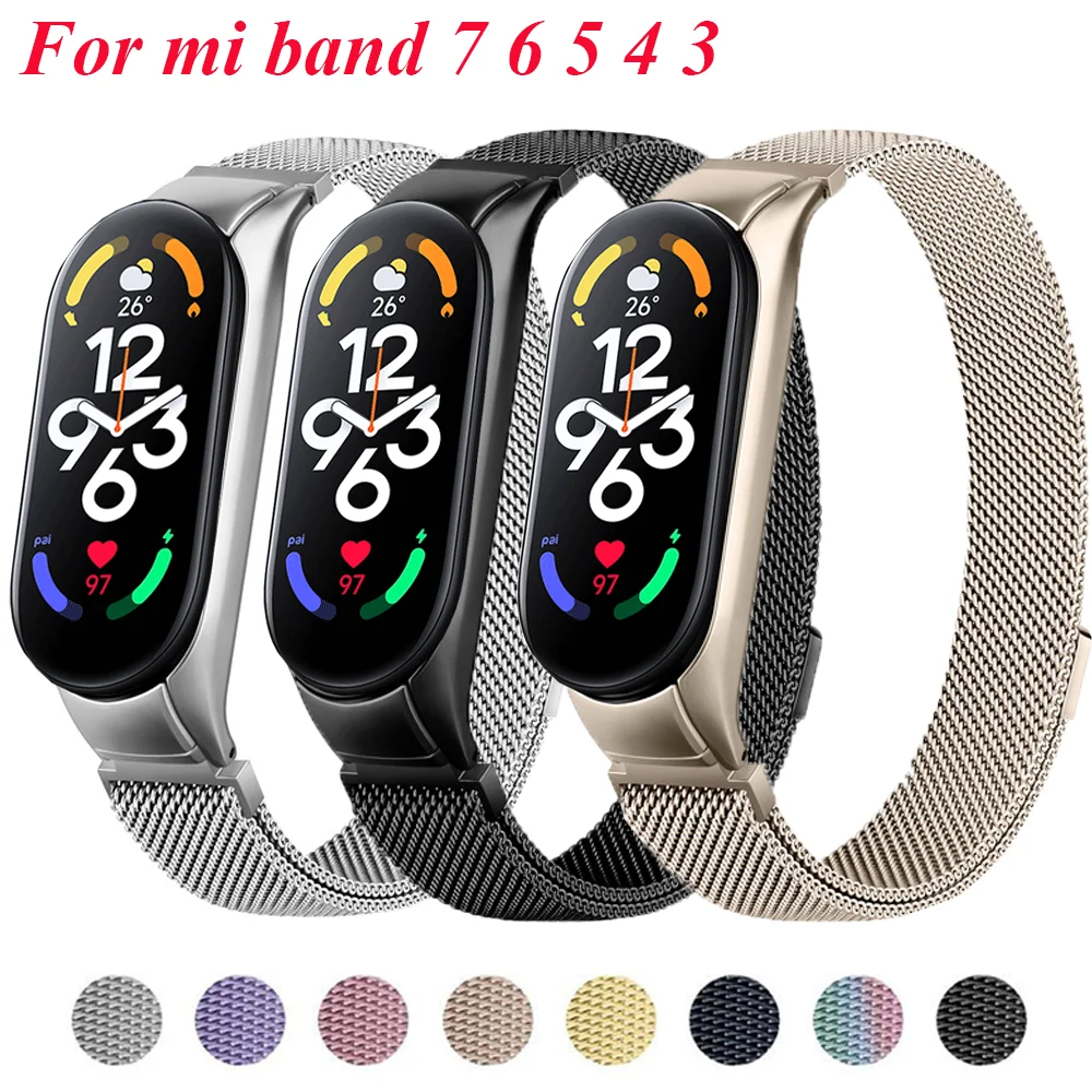 

Metal Strap For Xiaomi Mi Band 7 6 5 3 4 Wristband Watchband Replacement Magnetic Strap For Xiaomi Mi Band 3 4 Miband 5 6 correa