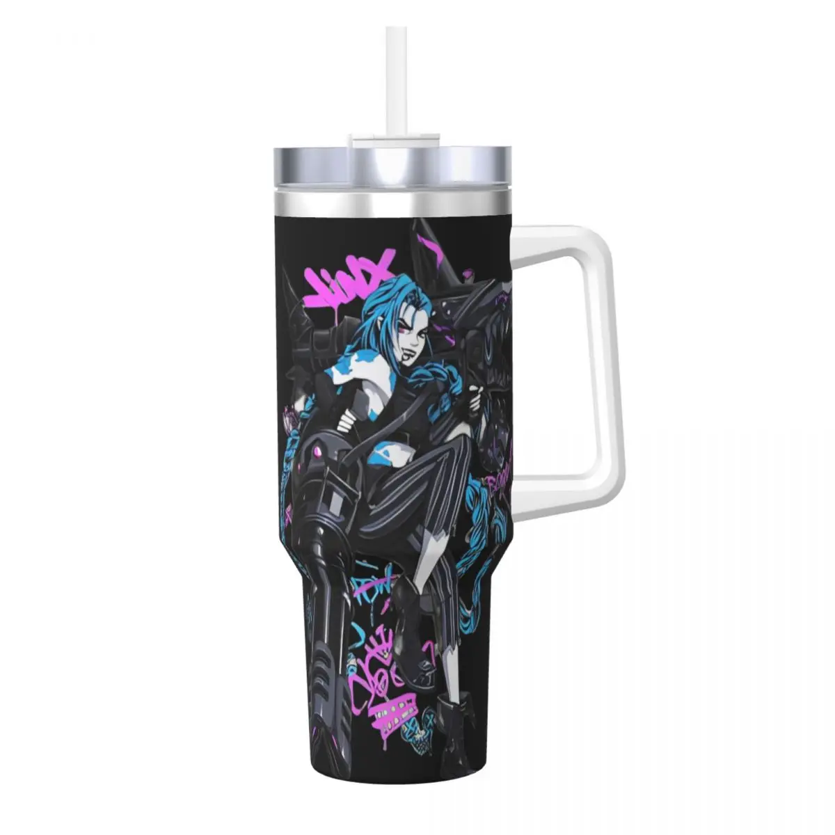 Jinx Stainless Steel Tumbler gamer Travelist Coffee Mug With Straws and Lid Large Capacity Mugs Cup Cold and Hot Water Bottle