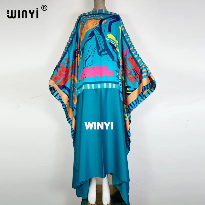 Winyi 2021 Kuwait estate T stage colore abbinato gonna lunga moda donna manica a pipistrello stampa floreale gonna lunga oversize allentata