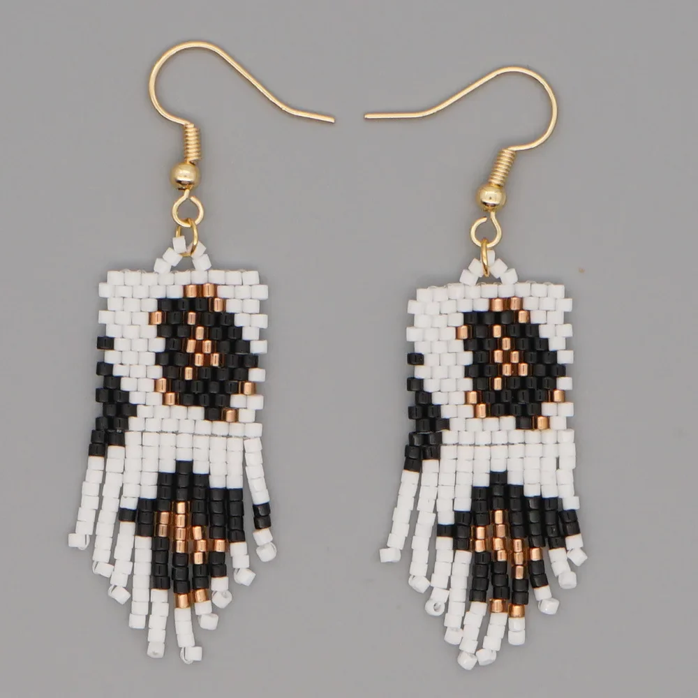 

Rice Bead Earrings Hand knitting fashion Leopard Print Beading Simple Bohemia geometry alloy ma'am Fringe Earrings