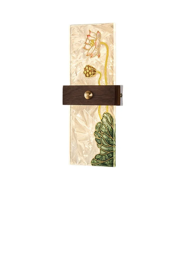 

New Chinese wall lamp solid wood creative Chinese style bedroom bedside lamp zen aisle living room background wall lamp