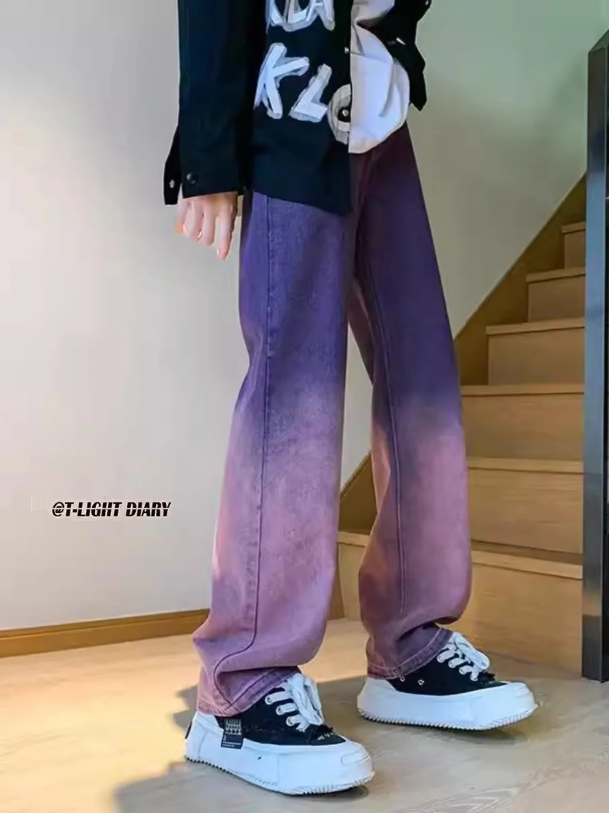 

Waed American High Street Men's Jeans Summer INS adient Color Loose Straight Vintage Long Pants Casual mid Waist Zipper