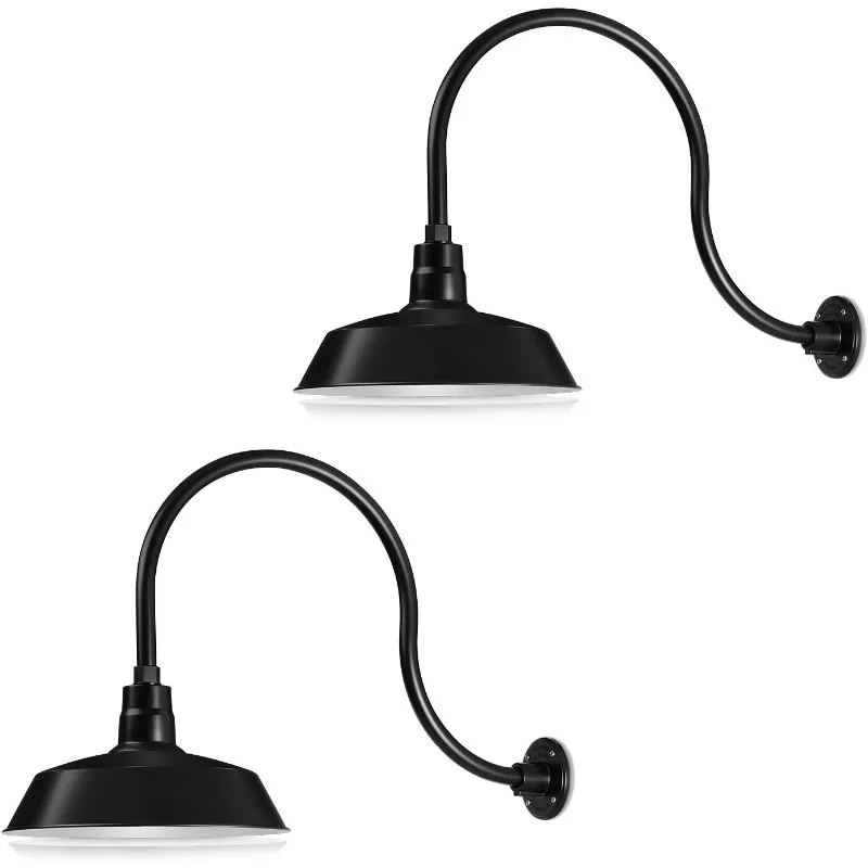 14in. Satin Black Outdoor Gooseneck Barn Light Fixture With 24in. Long Extension Arm - Wall Sconce Farmhouse, Antique Style