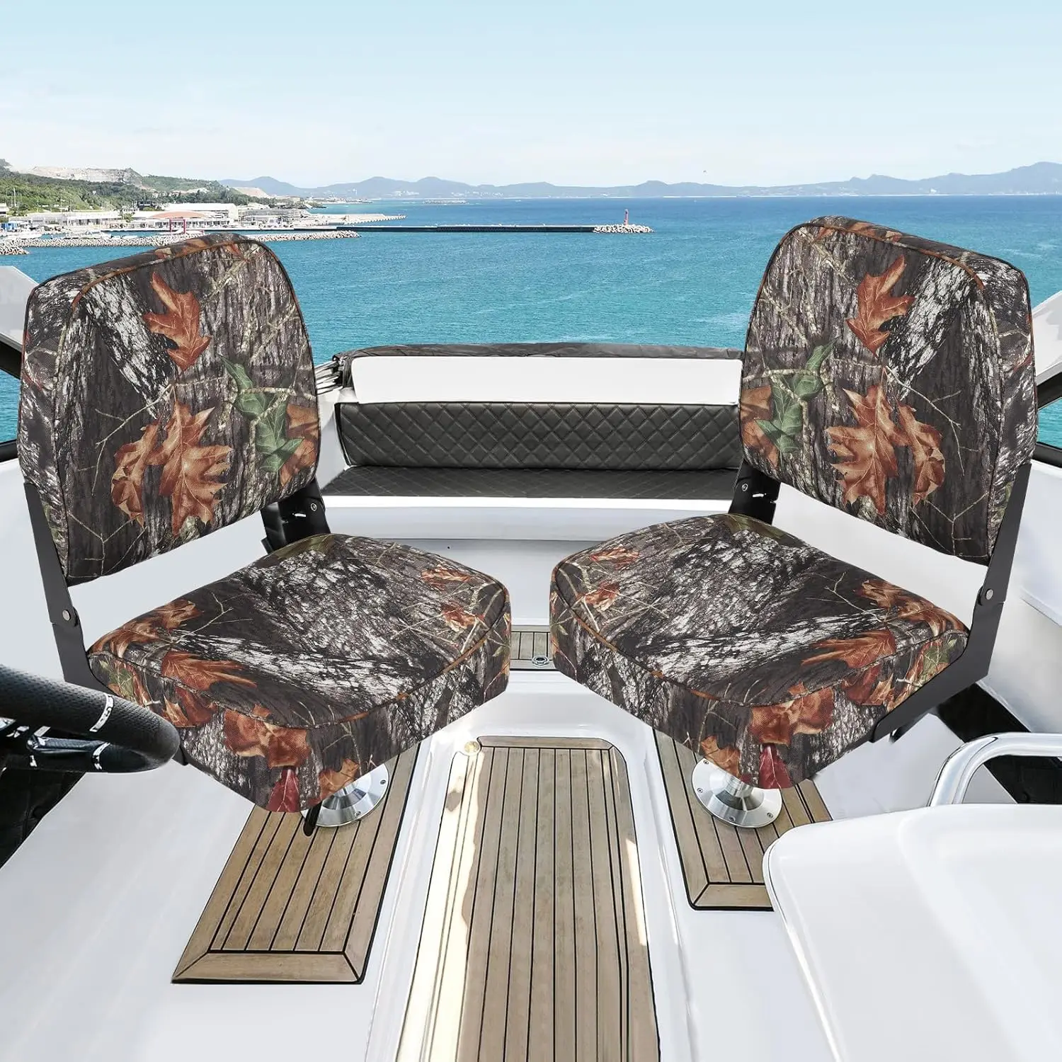 2 Pack Boat Seats, Low Back Folding Boat Seats, Fishing Boat Chairs With Thick Sponge Padding, Hinge & Fold-Down Design for Speedboat, Canoe, Sightseeing Boats