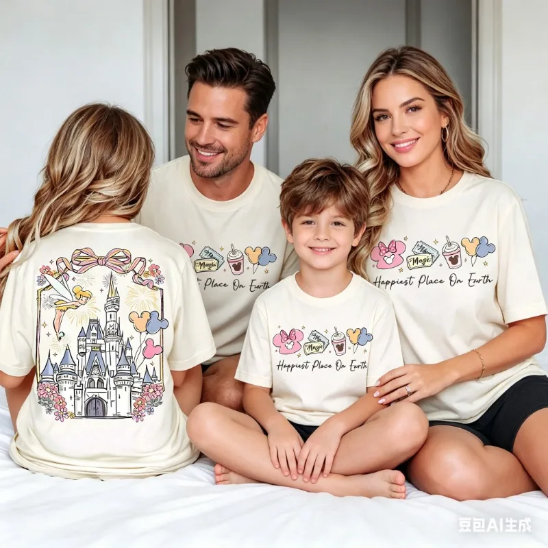 parent-child outfit  Summer Castle Oversized T-shirt High Quality 100% Cotton Comfort Colors Ivory Fairy Print Unisex Casual