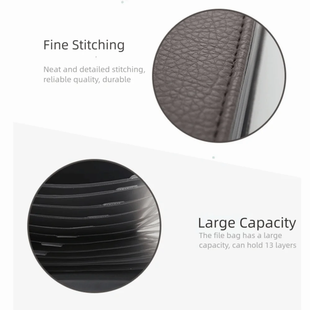 

Waterproof PU Leather Document Bag with Labels Portable Expanding File Holder Multifunctional 13 Pockets
