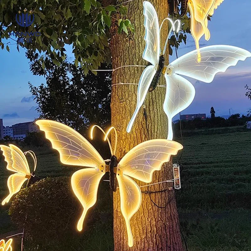 40CM Outdoor Garden Landscape 3D LED Butterflies Decoration Dynamic Simulated Insect Lights Acrylic Material New Year's Day