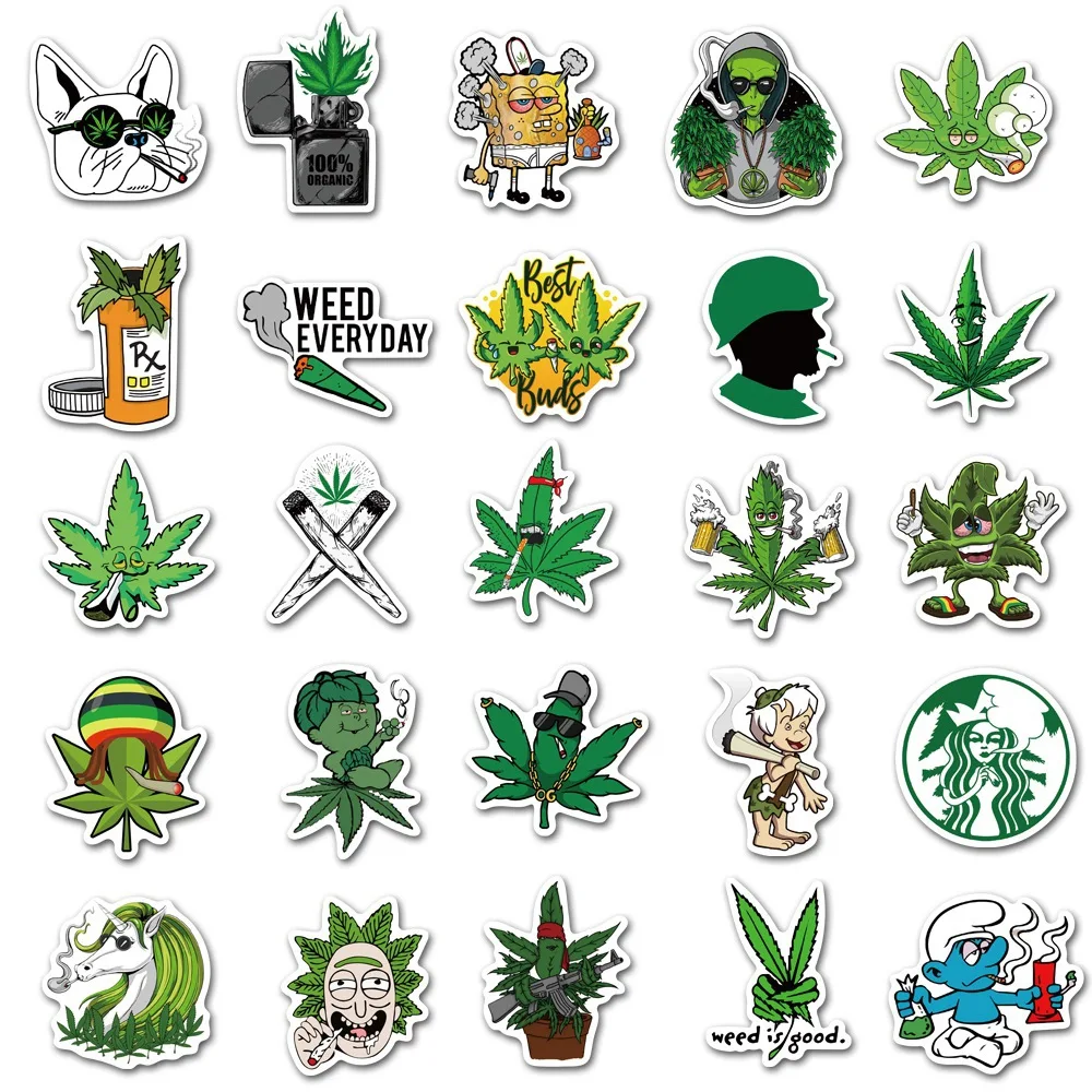 50pcs Green Plant Prank Sticker Pack Personalized DIY Stickers Waterproof Phone Case Cute Laptop Skin Stationery Art Supplies