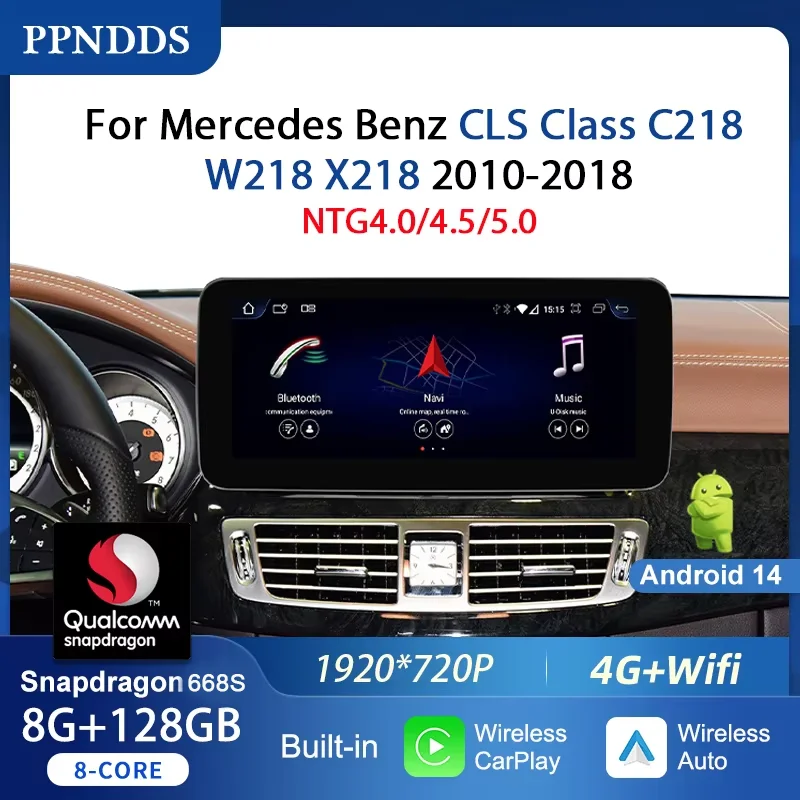 Android 14 Wireless CarPlay For Mercedes Benz CLS Class C218 W218 X218 2010-2018 Car Multimedia Navigation GPS IPS Screen