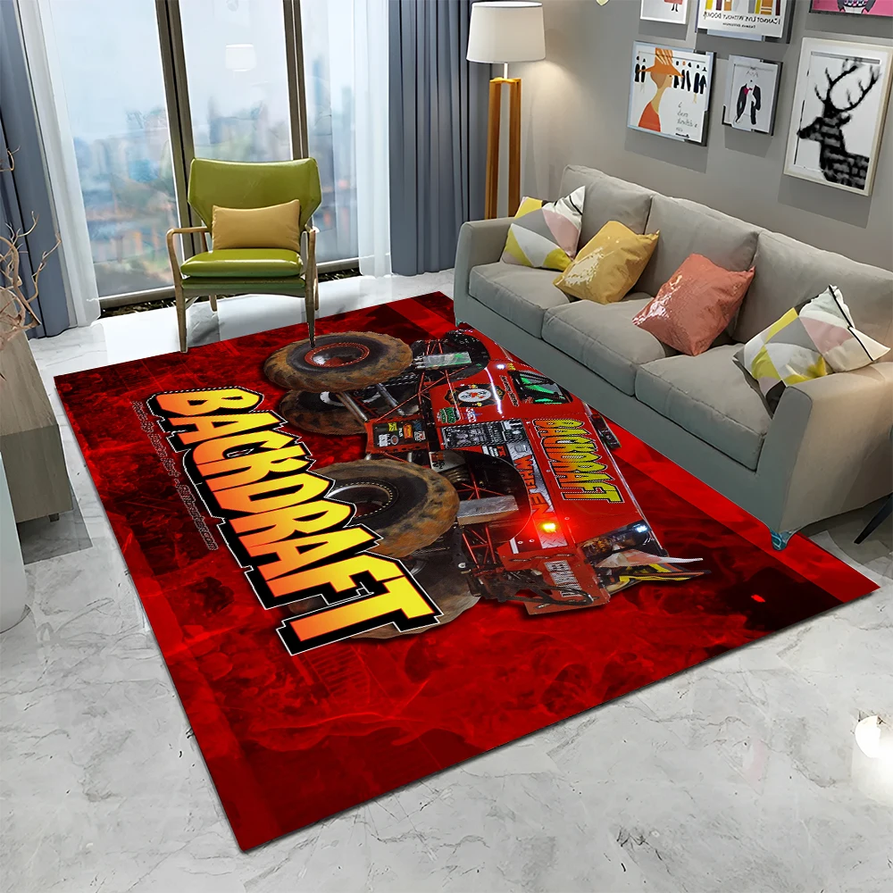 3D Monster Jam Monster Truck Cartoon Carpet Rug for Home Living Room Bedroom Sofa Doormat Decor,kids Area Rug Non-slip Floor Mat