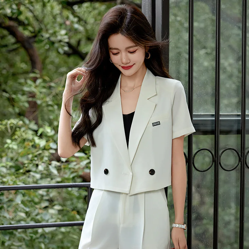 Short Suit Coat Women's Summer Wear2024New High-Grade Temperament Goddess Style Casual Wide-Leg Pants Two-Piece Suit