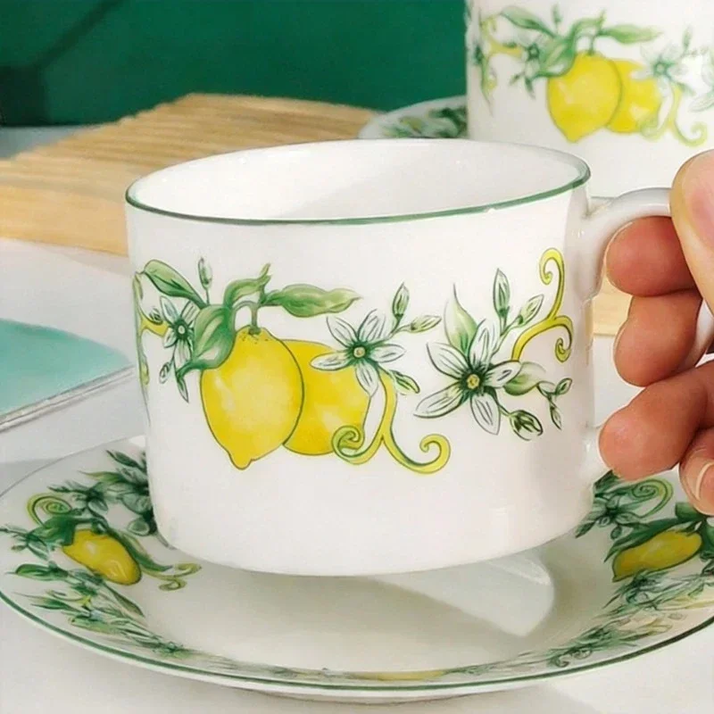 European Pastoral Style Lemon Coffee Cup Saucer Standard Spoon Bone China Black Tea Coffee Milk Cup