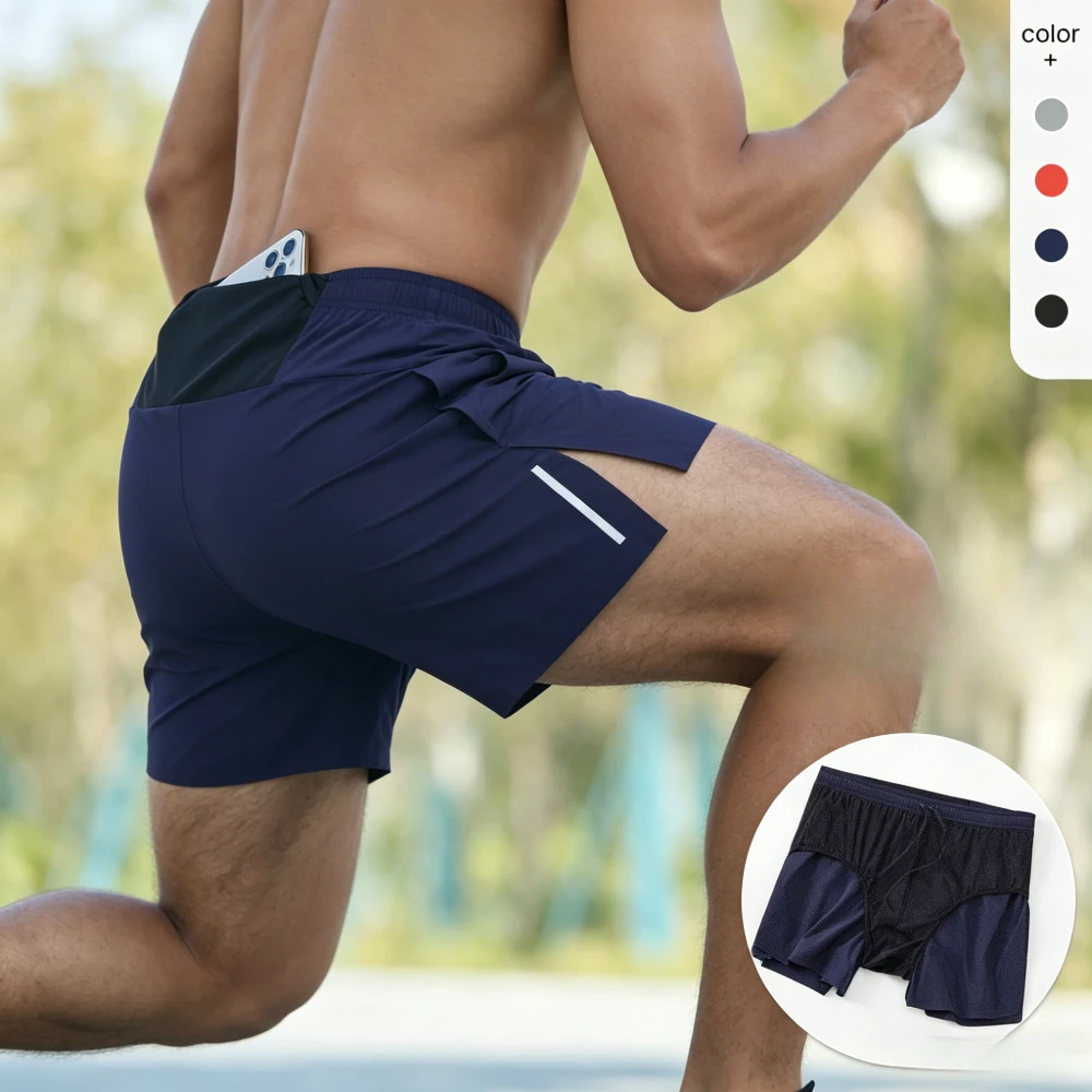 Men's 2-in-1 Running Shorts Quick Dry Athletic Shorts with Liner Breathable Gym Workout Training Shorts for Marathon Summer