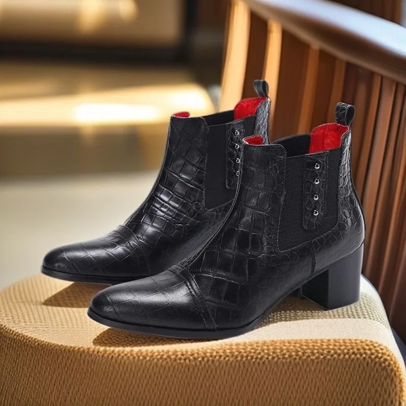 Botas Chelsea de tacón alto para hombre, botines informales cómodos sin cordones para vestir