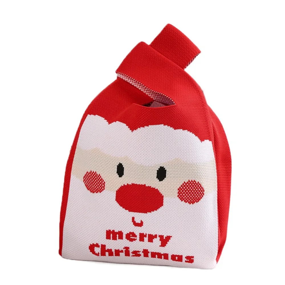 

Casual Christmas Gift Christmas Knitted Handbag Santa Claus Xmas Tree Tote Bag Purse Weave Knot Wrist Bag Girl