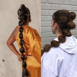 Synthetic Ponytail Bubble Warp Around Hair Extensions Fake Hair Pieces For Women Long Black Lantern Bubble Ponytail