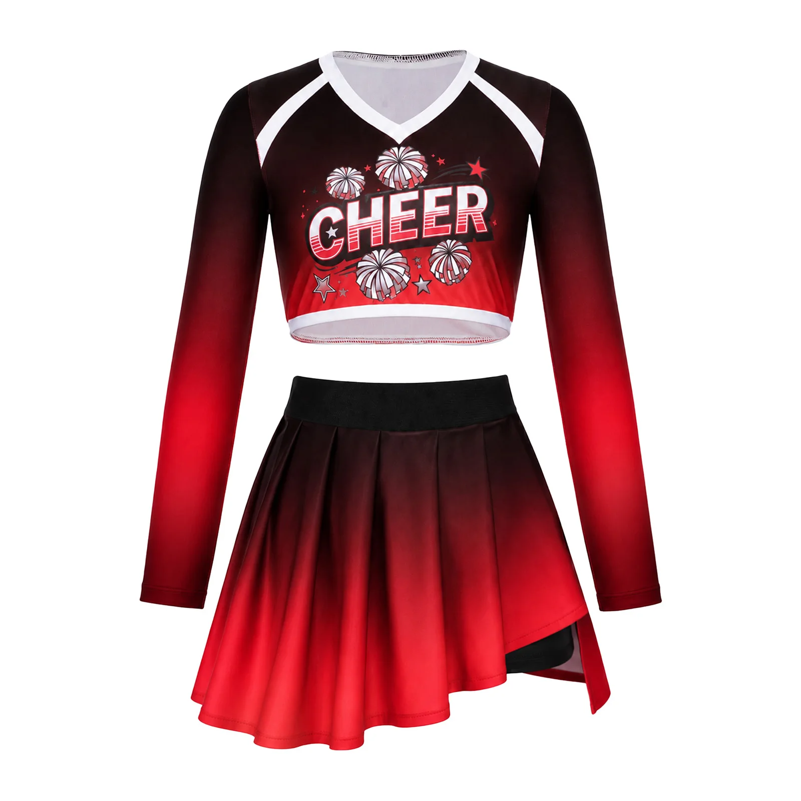 Kids Girls Gradient Color Cheer Dance Outfit Cheerleading Costume Uniform Cheerlead Sets Cheering Team Cheerleader Costumes
