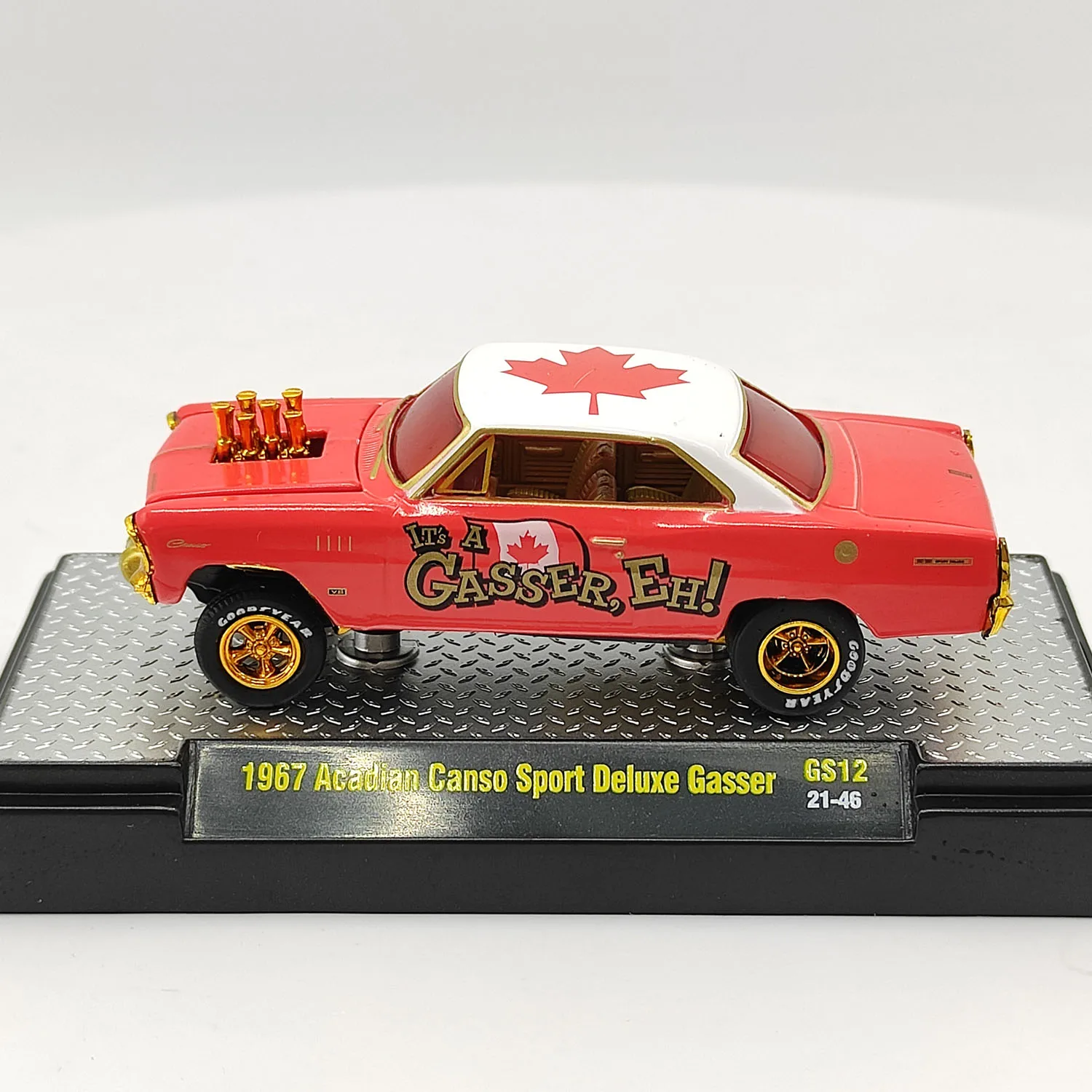 Diecast M2 1/64 Skala 1967 Agadian Canso Sport Luksusowy model samochodu Gasco Red Alloy Kolekcjonerska zabawka Prezent Pamiątka Wyświetlacz