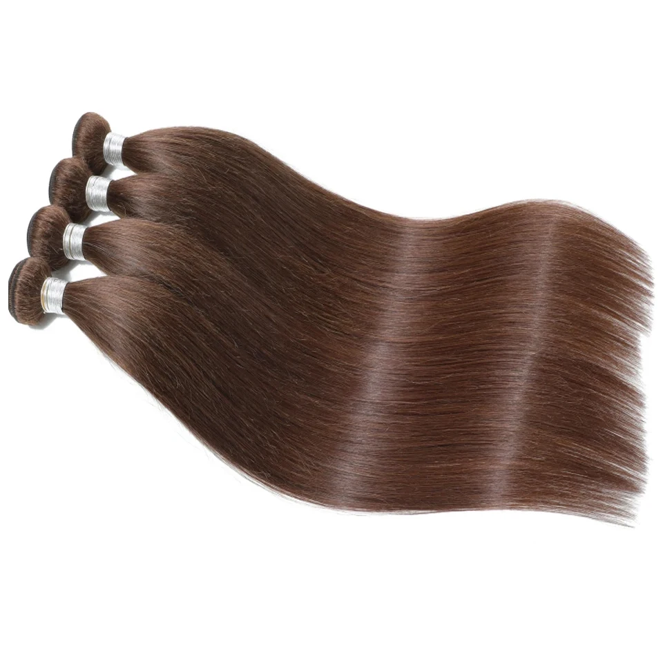 Cabelo Humano Liso Virgem Castanho Chocolate em Pacotes de 3/4 Peças, Extensões de Cabelo Humano Liso Extremo para Mulheres - Liquidação