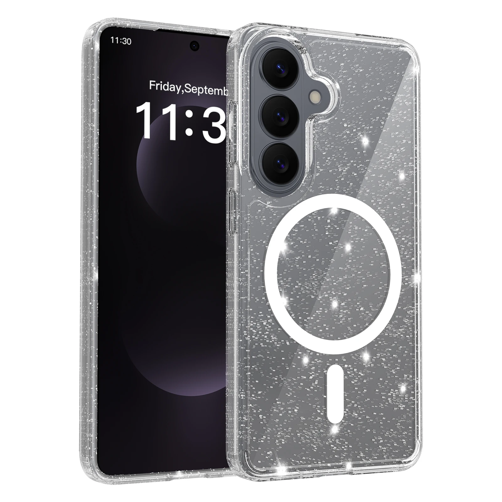 Luxuriöse, klare, glitzernde Hülle für Magsafe Samsung Galaxy S26 Ultra S25 Plus S24 S23 5G, niedliche, vergilbungsfreie, schlanke Handyhülle