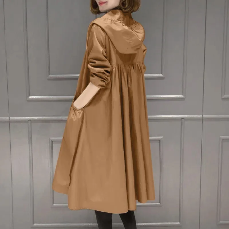 Windbreaker Coat Women's 2026 Spring Autumn New Jackets Korean The Long Thin Outwear Loose Large Size Nine-Point Sleeve Overcoat