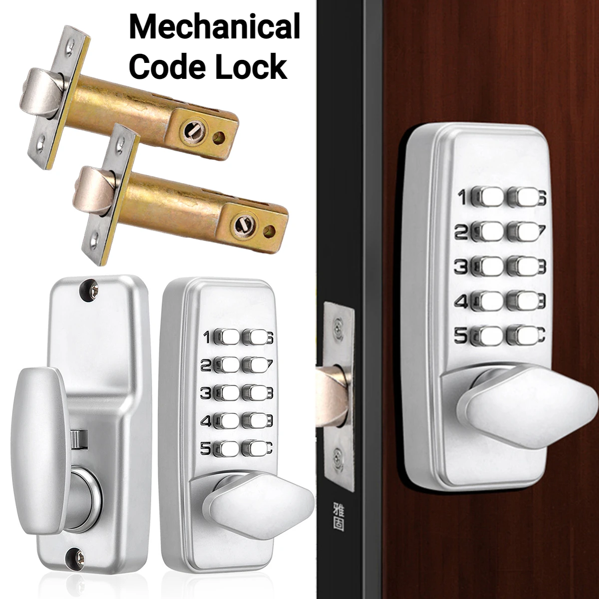 Keyless Mechanical Digital Door Lock Waterproof Door Code Lock Antirust Interchangeable Handle Password Lock for Home Office