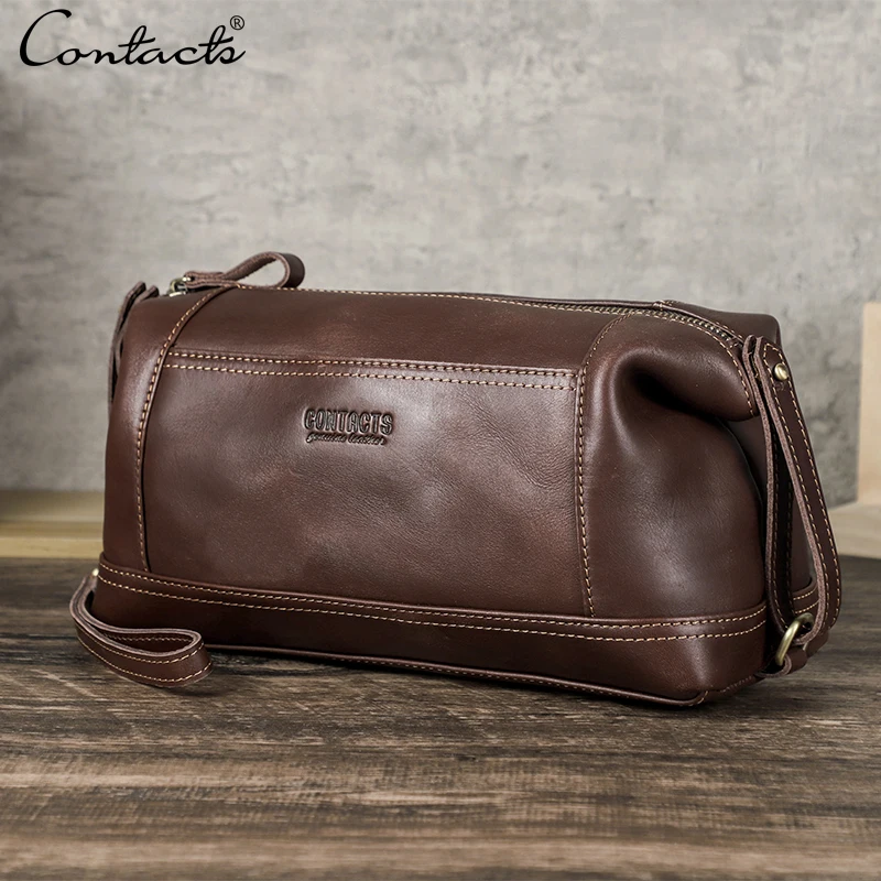 CONTACT'S Genuine Leather Clutch Bags for Men High Quality Zipper Tote Handbags Men Wallets Travel Bags Phone Pocket Men Bags