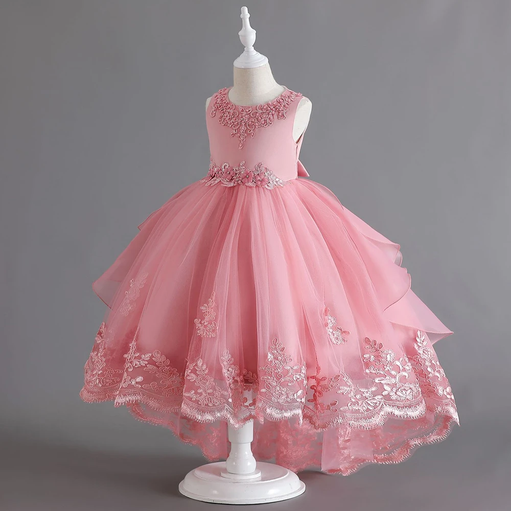 Formal Flower Bridesmaid Princess Dress For Girls Children Costumes Trailing Party Dresses Girls Dress Beaded Wedding Gown 3-10Y